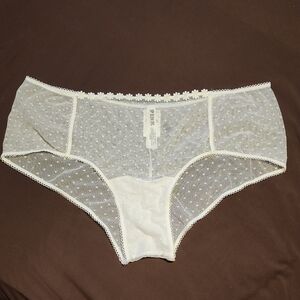 PINK Victoria's Secret White Sheer Dot & Daisy Trim Cheeky Hipster Panty NWT XL